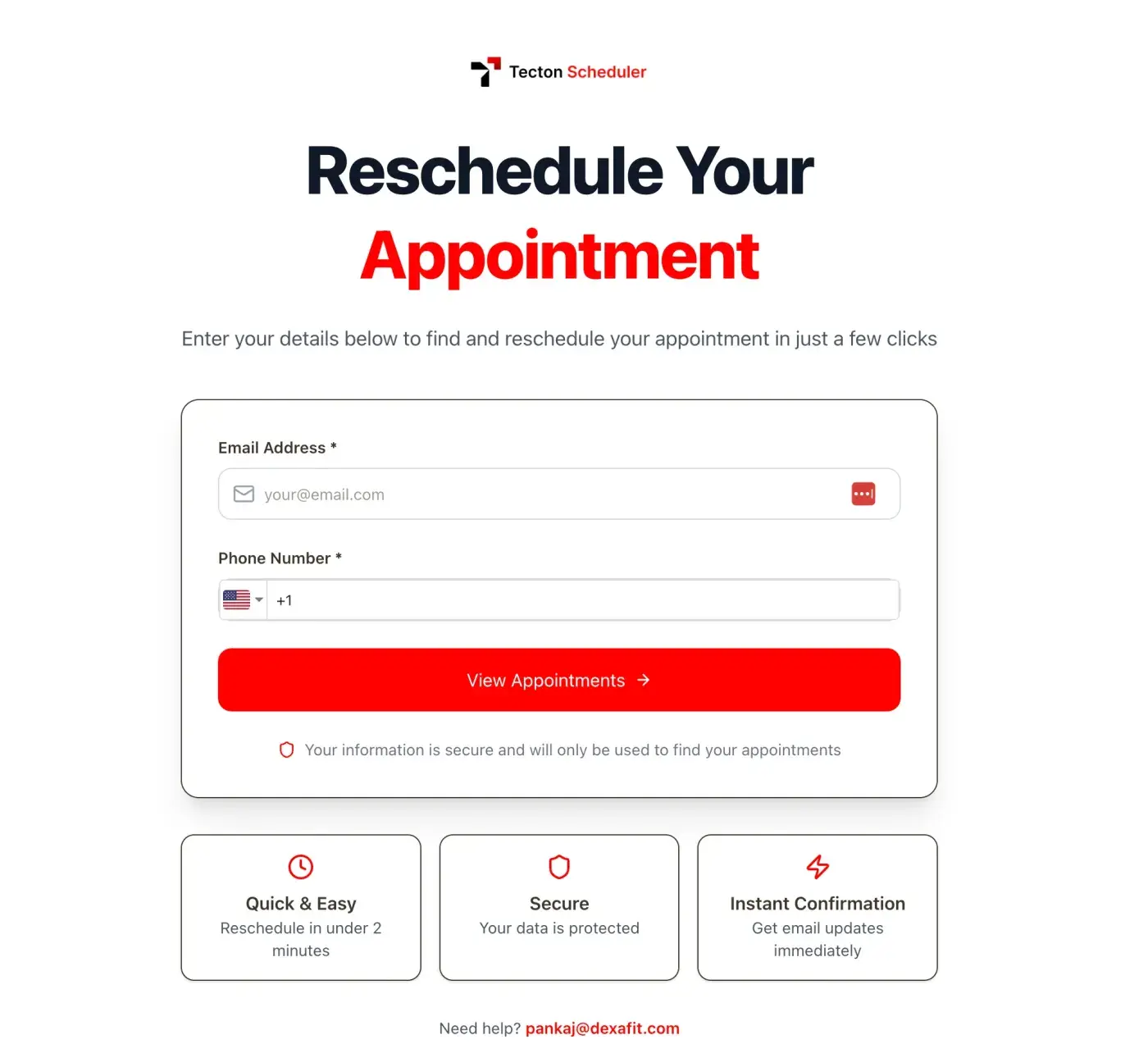 Tecton Scheduler self-service rescheduling page