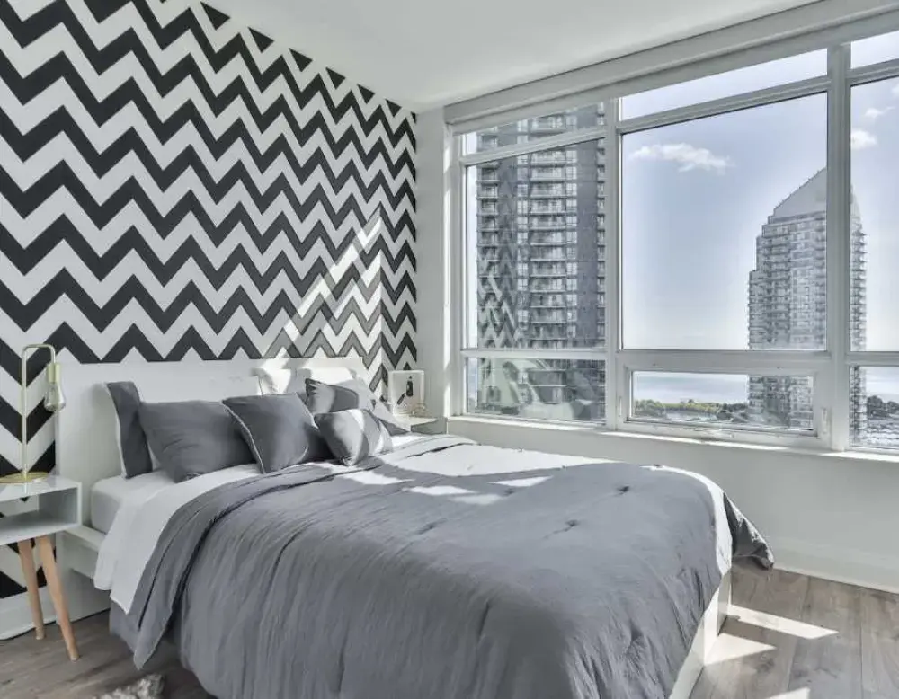 Outpost Motel room with a chevron accent wall
